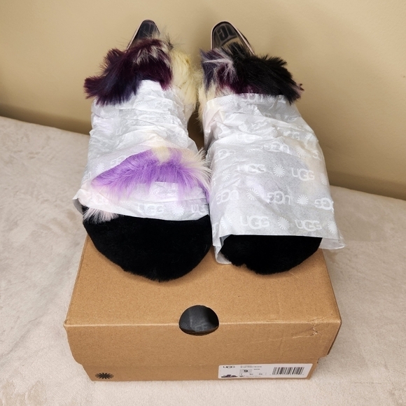 UGG Oh Yeah Tie Dye Magnolia Purple Black White Sling Back Furry Slipper… - Picture 12 of 14